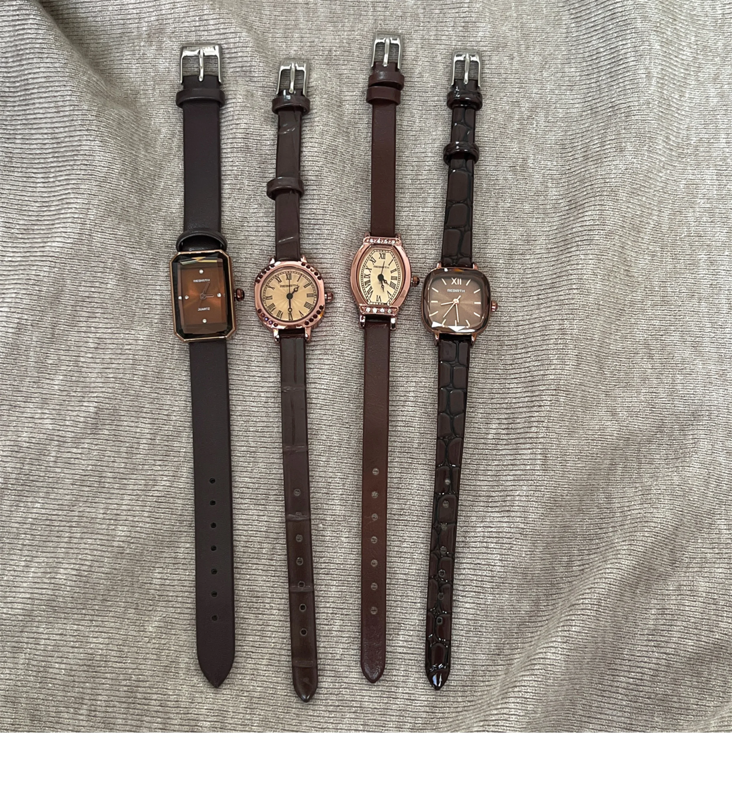 Brown retro square watch female student simple ins Korean temperament light luxury small high value watch