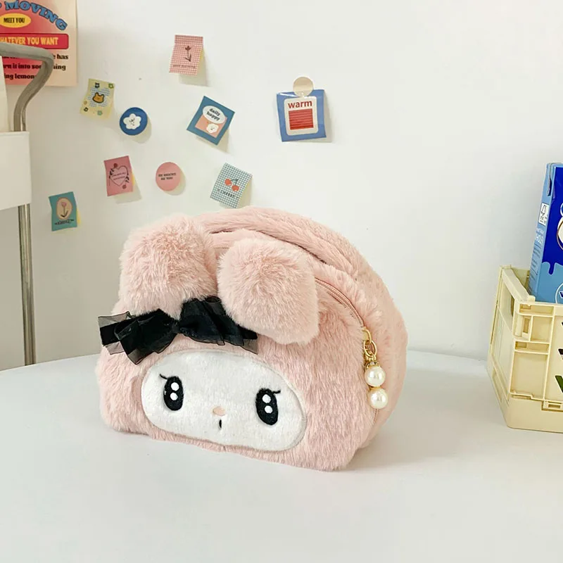 Sanrio Series Cute Anime Cartoon Makeup Bag Kuromi My Melody Plush Doll Makeup Bag Toilet Bag Cute Girly Heart Children's Gift