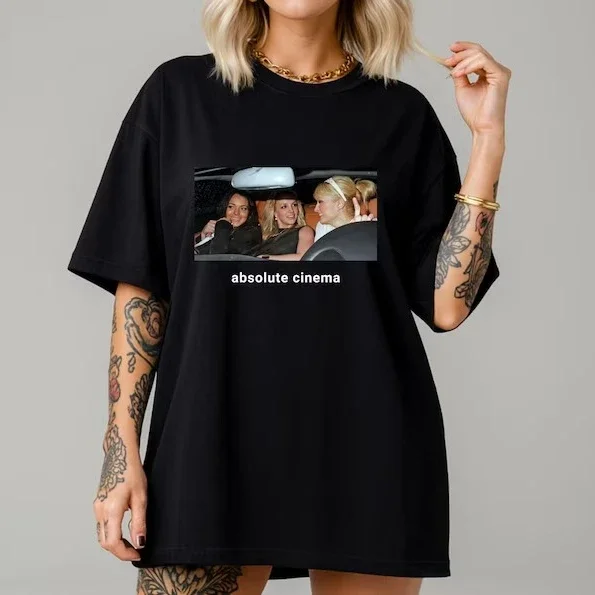 Absolute Cinema Meme T-Shirt Paris Britney Lindsay Y2K T-Shirt Lustiges Meme-Shirt für Männer und Frauen Ironisches Shirt Sarkastische Streetwear-Oberteile – Detail 3