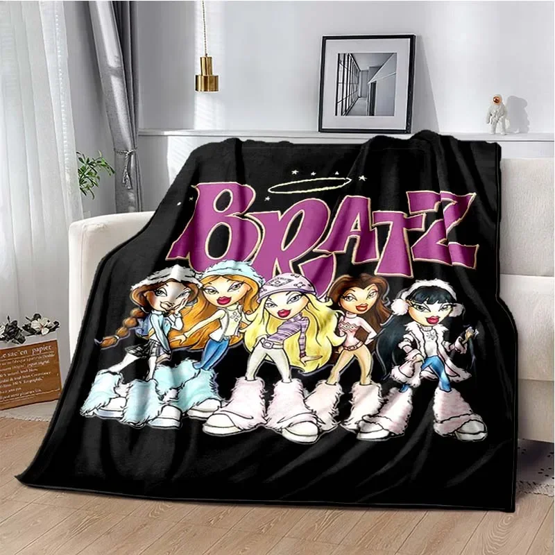 Bratz Cartoon 3D Girls Fashion Blanket Flannel Soft Warm Throw Blanket Bedroom Bed Sofa Office Travel Picnic Blanket Kids Gift