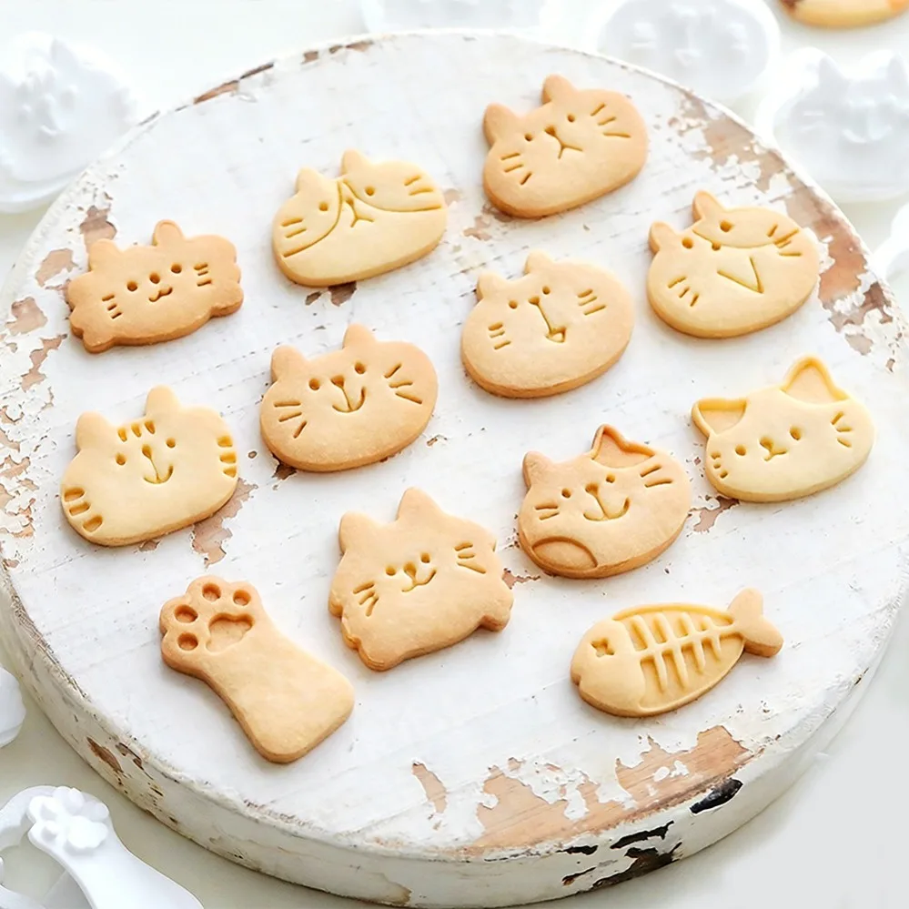 Cute Kitten DIY Stamp Cookie Cutters Baking Mold Baking Accessories For Kitchen Baking