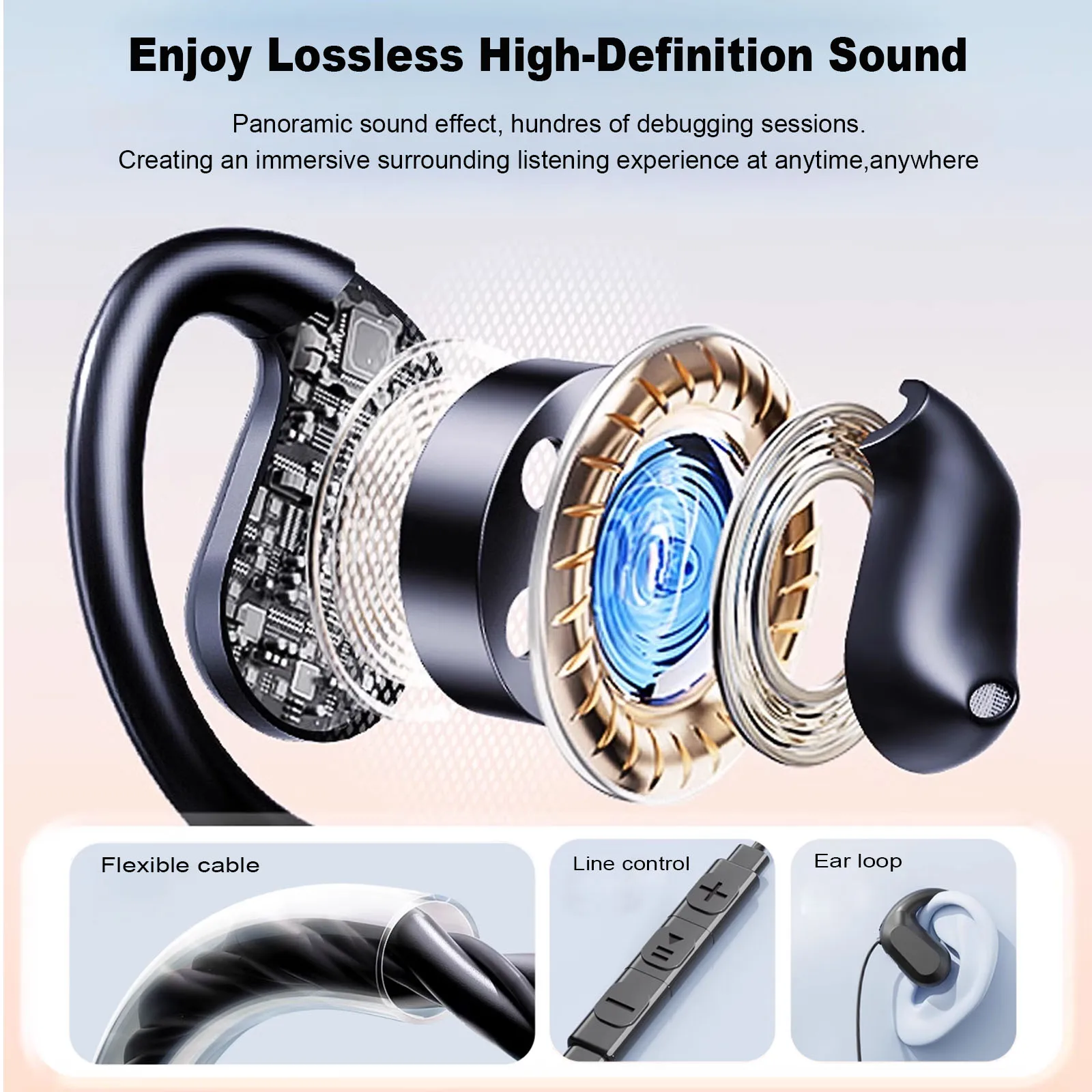 Fones de ouvido de condução de ar com fio 3.5mm/tipo-c não intra-auriculares esportes música fone de ouvido com microfone hd para jogos transmissão ao vivo