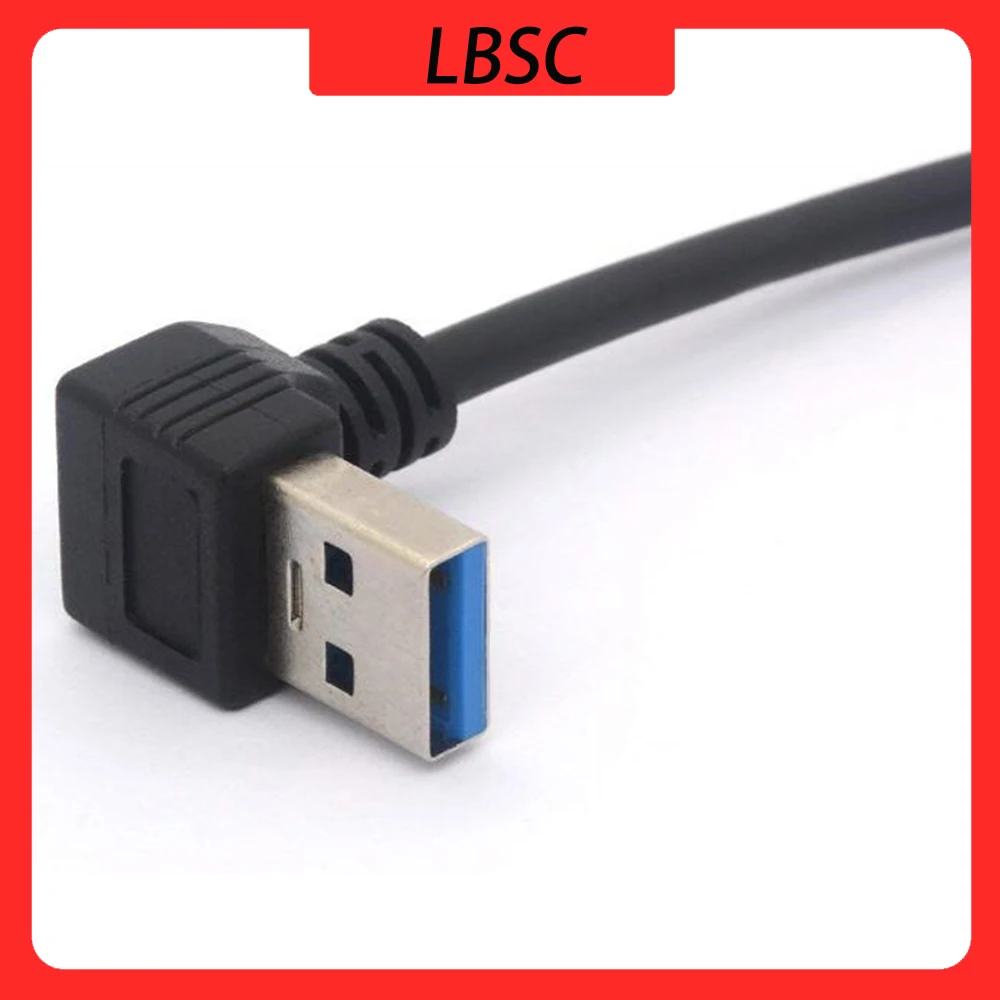 LBSC krótki kabel USB 3.0 przedłużacz kabla, 90 stopni w lewo pod kątem rodzaj USB A męski na żeński przewód 5 gb/s szybkość przedłużacz-15cm (w dół)