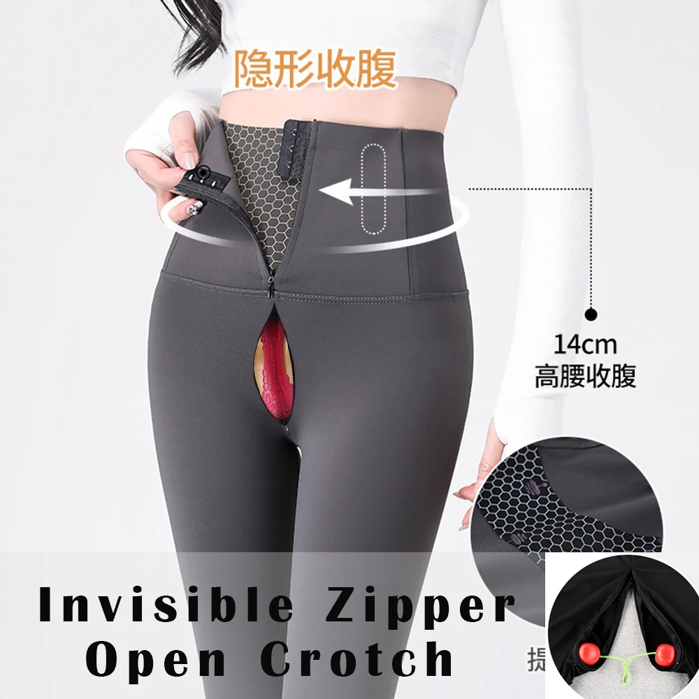 

Zipper Crotch High Waist Tummy-control Yoga Pants Sports Fitness Sexy Leggings Tight Women