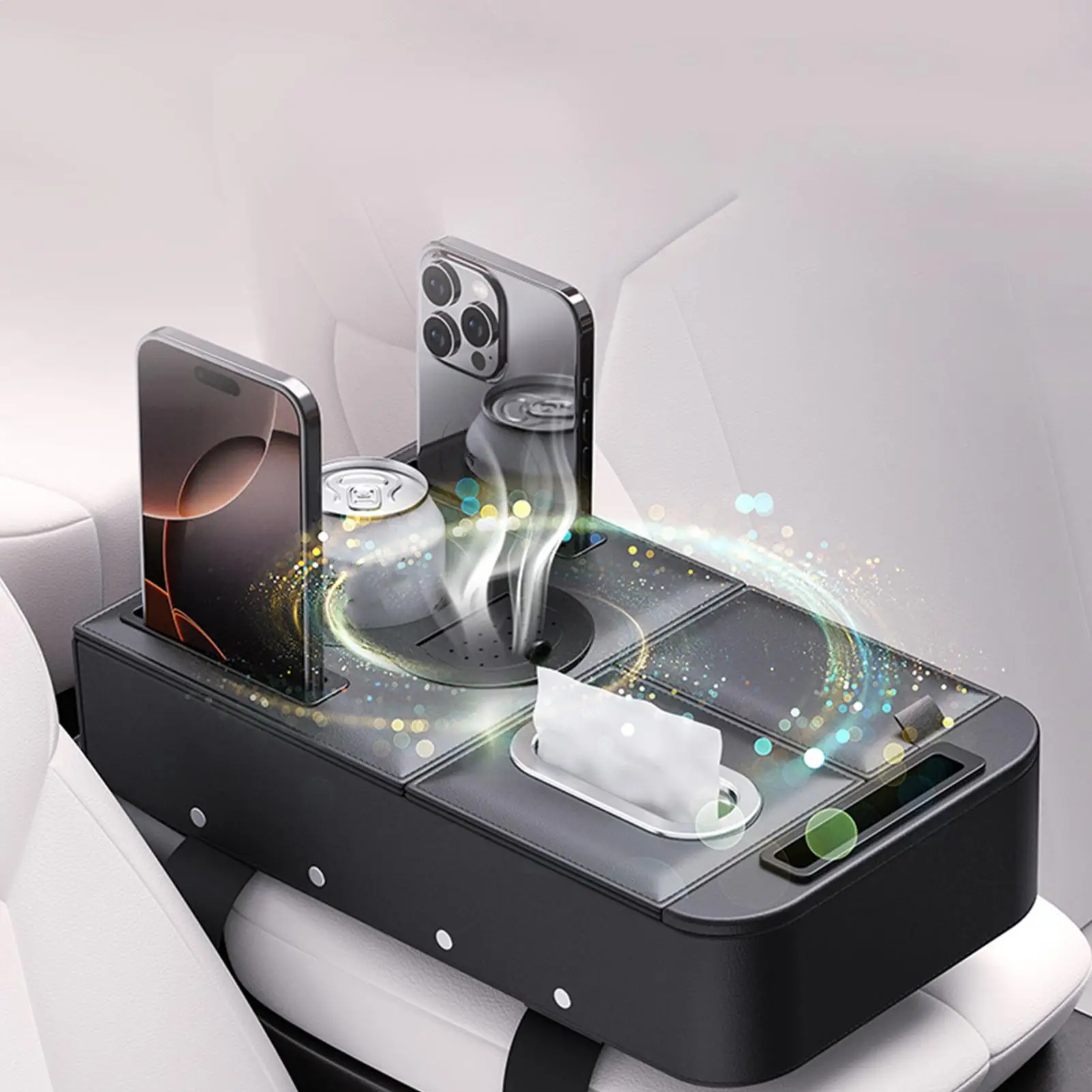 

Car Faux Leather Armrest Cushion with Cup Holder Automotive Arm Rest Pillow Booster Pads Multifunctional Armrest Cushion