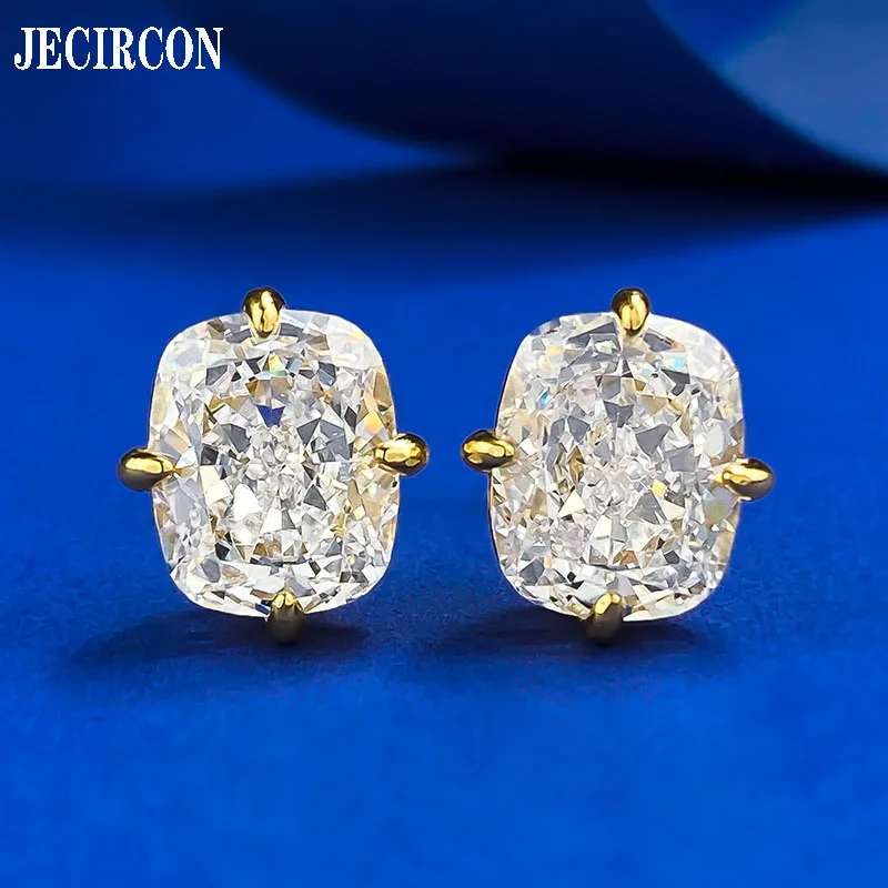 

JECIRCON S925 Sterling Silver Gold Plated Earrings High Carbon Diamond 8*10mm Simple Studs European and American New for Women