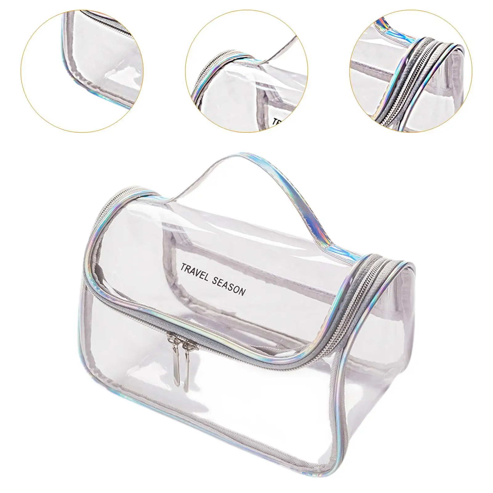 Clear Makeup Bag Pouch Double Zipper Lightweight Transparent Travel Bag for Vacation Travel Carry on Airplane Business Trip Home