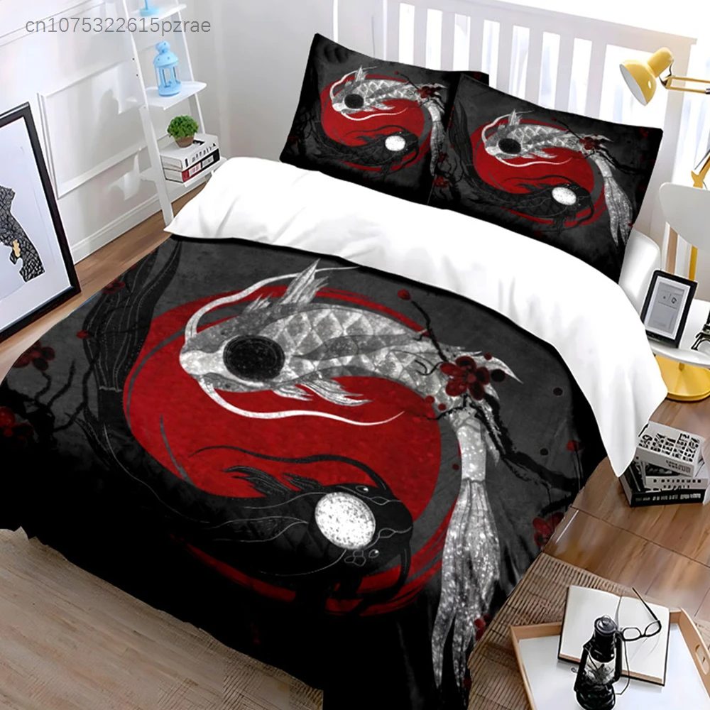 Yin Yang Koi Art Decor Multiple Sizes kid's And adults' Bedroom Exquisite 3PC Bedding set, Gift