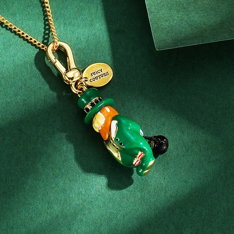 1Pc Fashion Niche Enamel Brown Bearded Elf Green Old Man Pendant Necklace for Women Men Cool Personalized Party Jewelry Gift