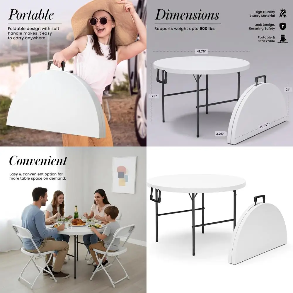

Portable Heavy-Duty 3.5ft Round Folding Table with Handle & Steel Legs - Ideal for Parties, Dining, Weddings, Outdoors & More