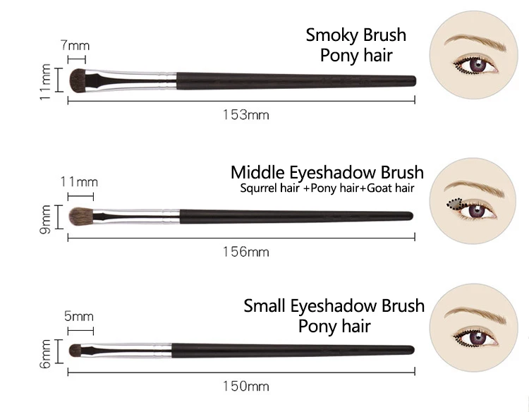 1pc High end Pony hair Smudge Makeup brushes Small detail Eyeshadow Make up brushes Eye shadow Ebony handle cosmetic tools