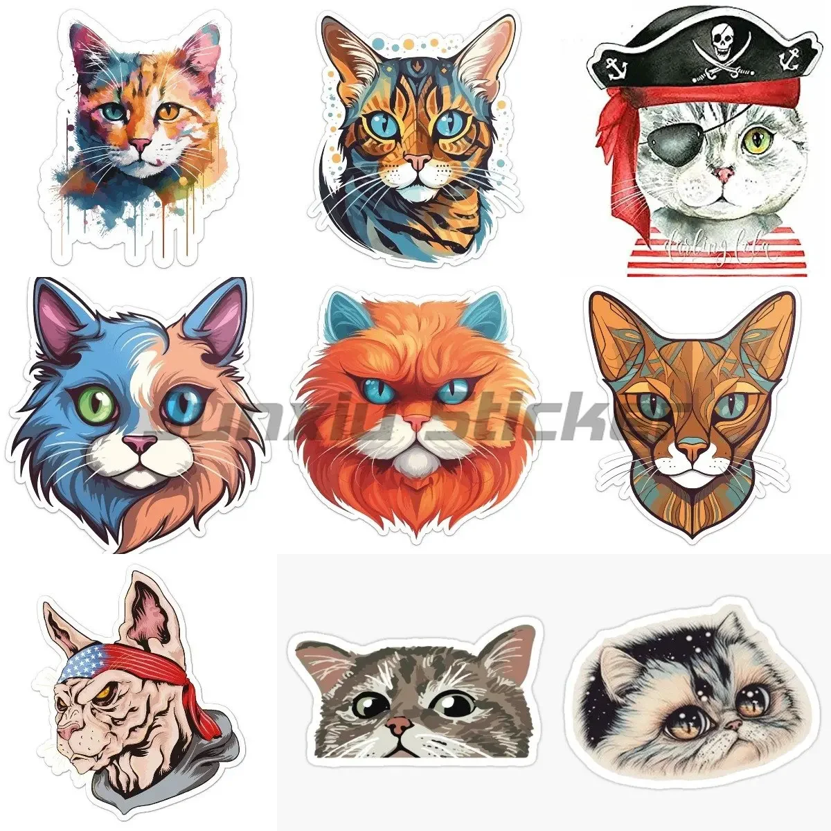 

Cartoon Cat head Decals Car Helmet Window Trunk Decals Stickers for Walls Car Window Laptop Home Room Decor