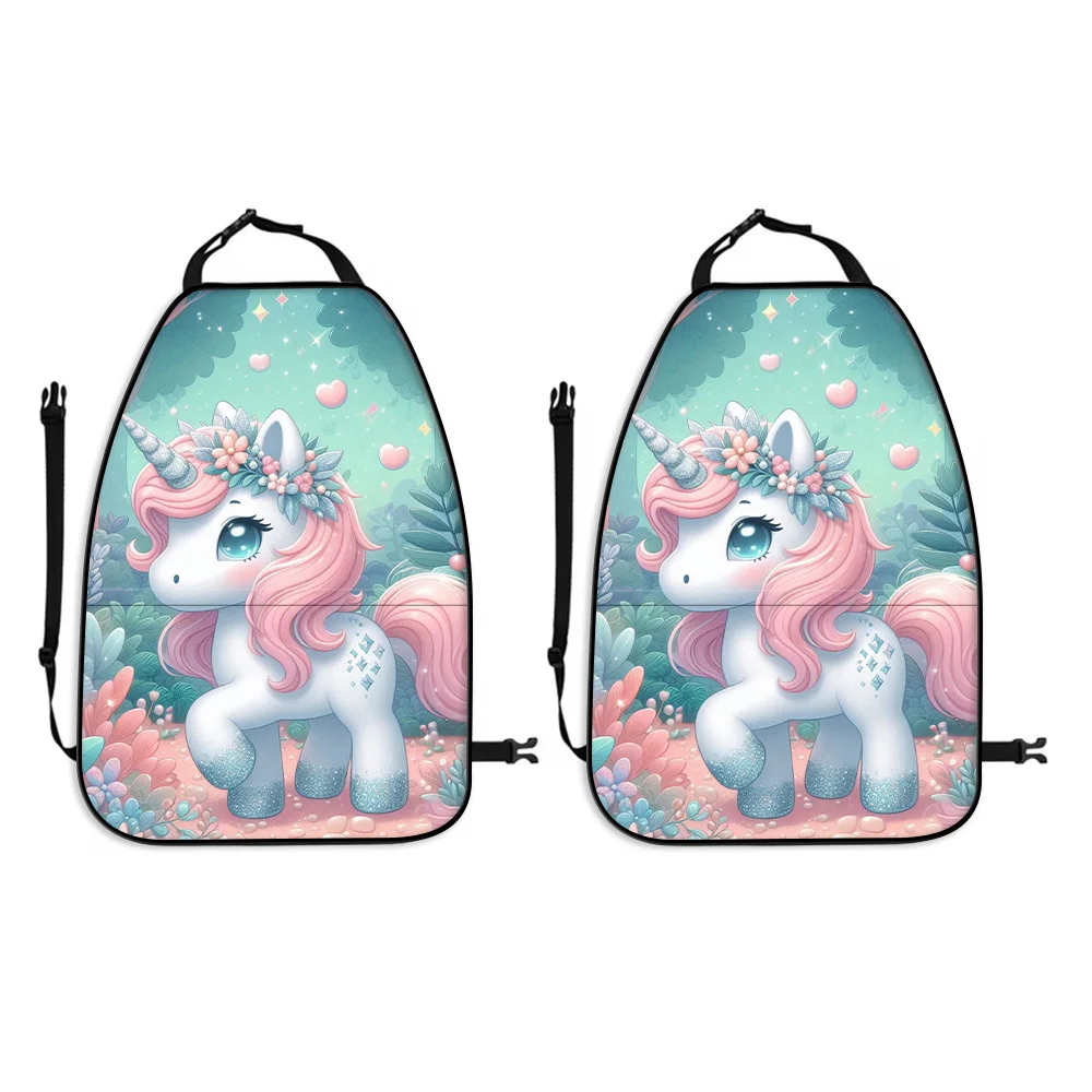 2pcs Dream Unicorn Cartoon Car Seat Back Cover, Rear Seat Protector Kick Mats, Backseat Organizer, Suitable For Long Distance Dr