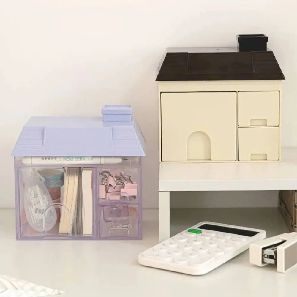 

Transparent Desktop Storage Box Visible Multiple Grids Small House Pen Holder Detachable House Shape Desk Sundries Container