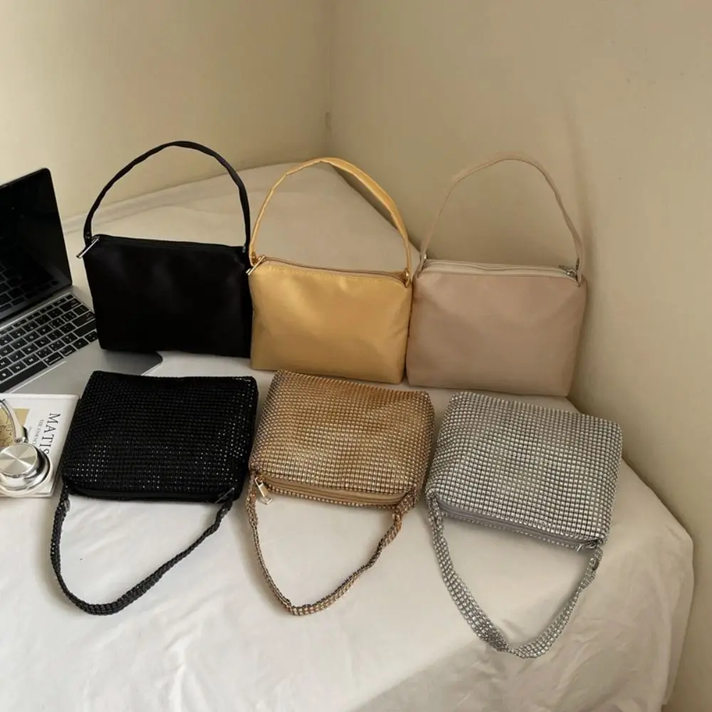 

Personality Large Capacity Rhinestone Handbag Zipper Blingbling Small Square Bag Shiny Purse Cloth Shoulder Bag Women