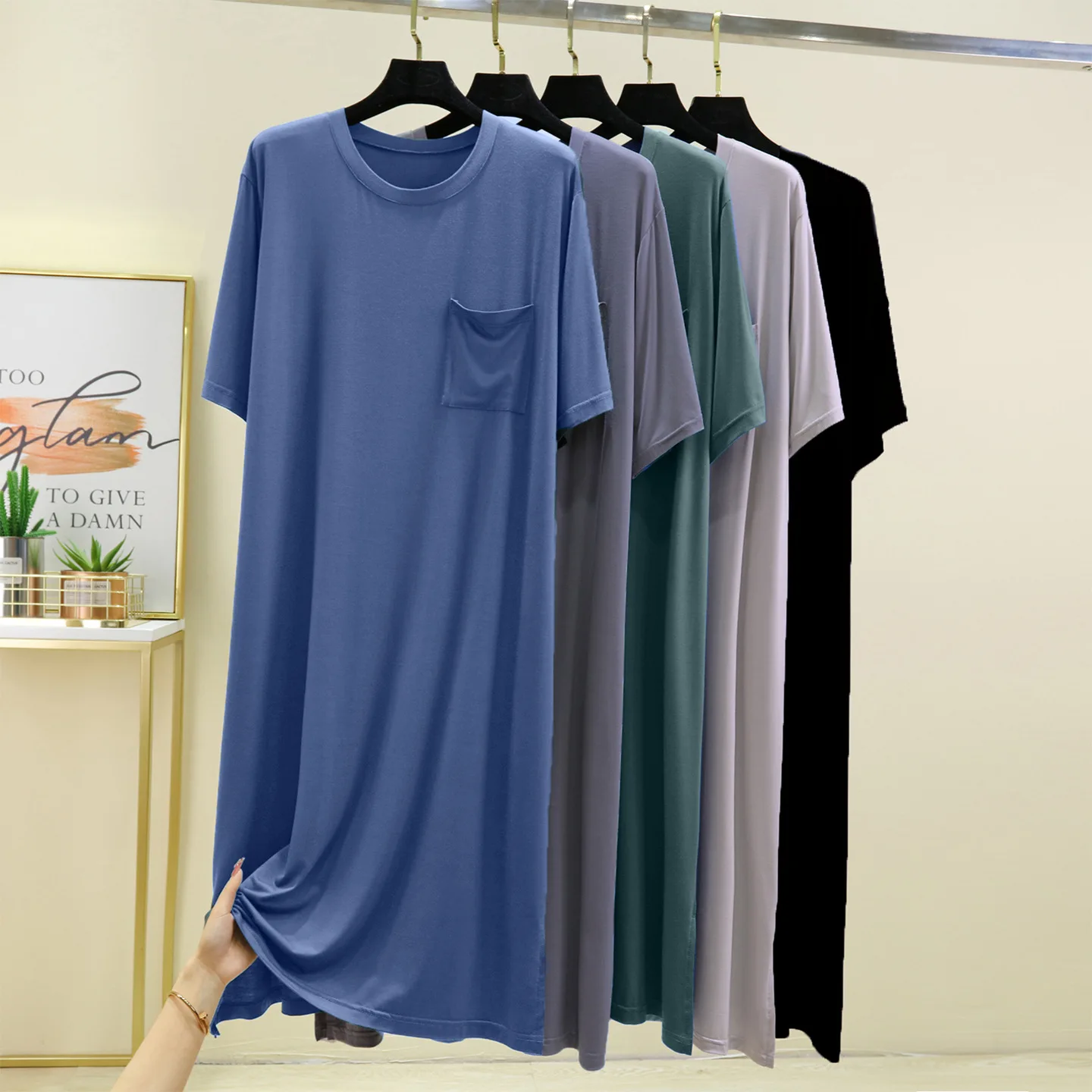 Men's Nightdress Plus Size Loose Short Sleeve Thin Mid Length Non-restrictive Naked Feel Morning Gown