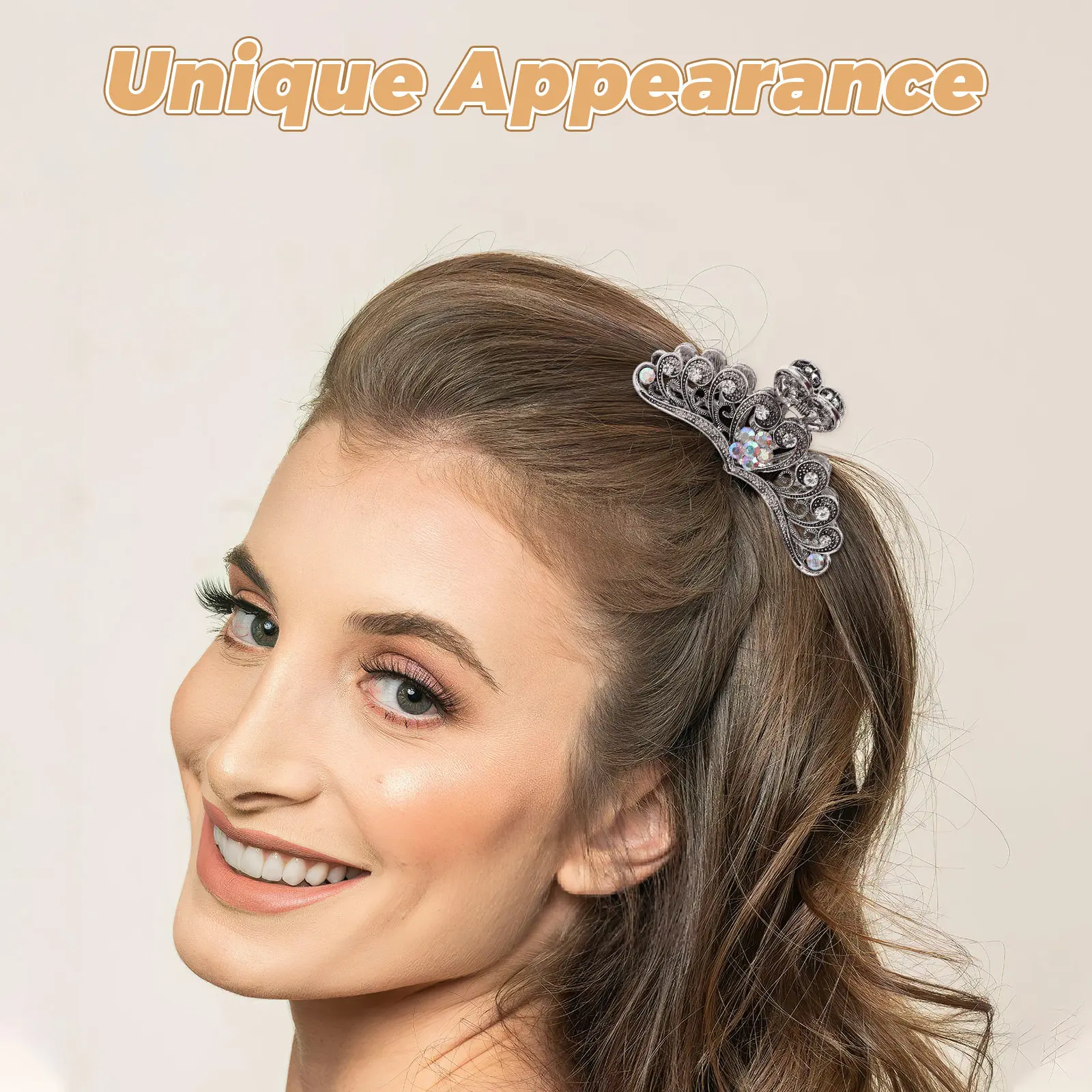 2Pcs Large Crystal Rhinestone Hair Claw Clips Vintage Hollow Alloy Clamps Secure Hold for Thick Hair Daily Party Accessories