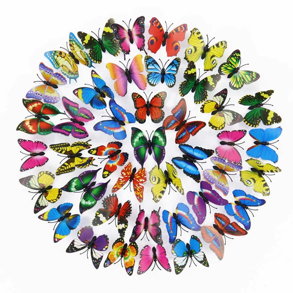 

50Pcs Plastic Butterfly Fridge Sticker Christmas Wedding Home Wall Decorative Accessory Artificial Plants Picture Frame Ornament