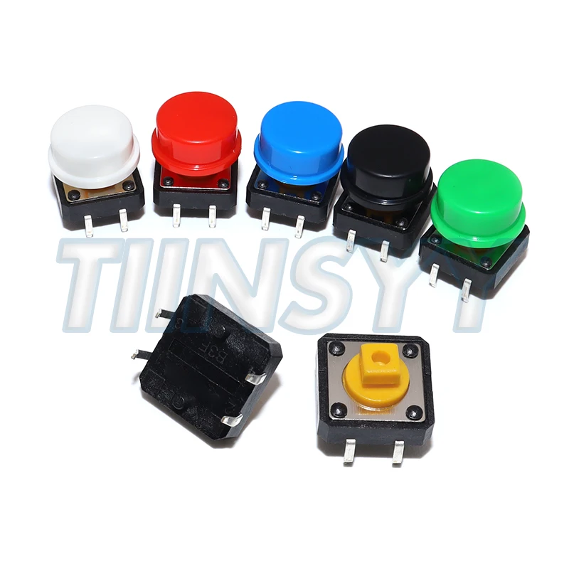 20PCS Tactile Push Button Switch Momentary 12*12*7.3MM Micro Switch Button + (20PCS 5 Colors Tact Cap)
