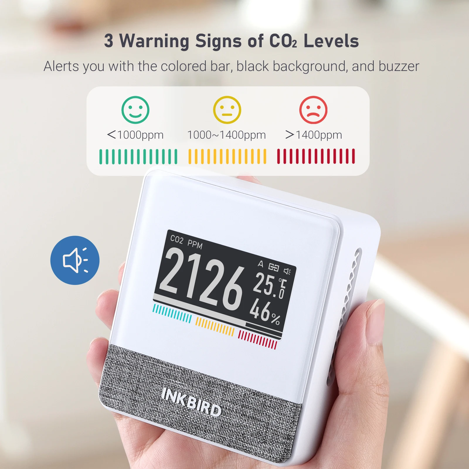 INKBIRD IAM-T1 Smart Indoor Air Quality Monitor Electronic Ink Display CO2 Level Indication App Monitor CO2 Temperature Humidity