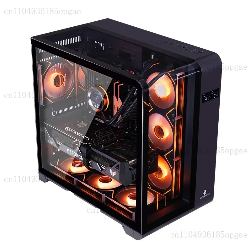 PLUS Panoramic Sea View Room Desktop Computer Case Curved Glass LCD Digital Display 360 Water Cooling