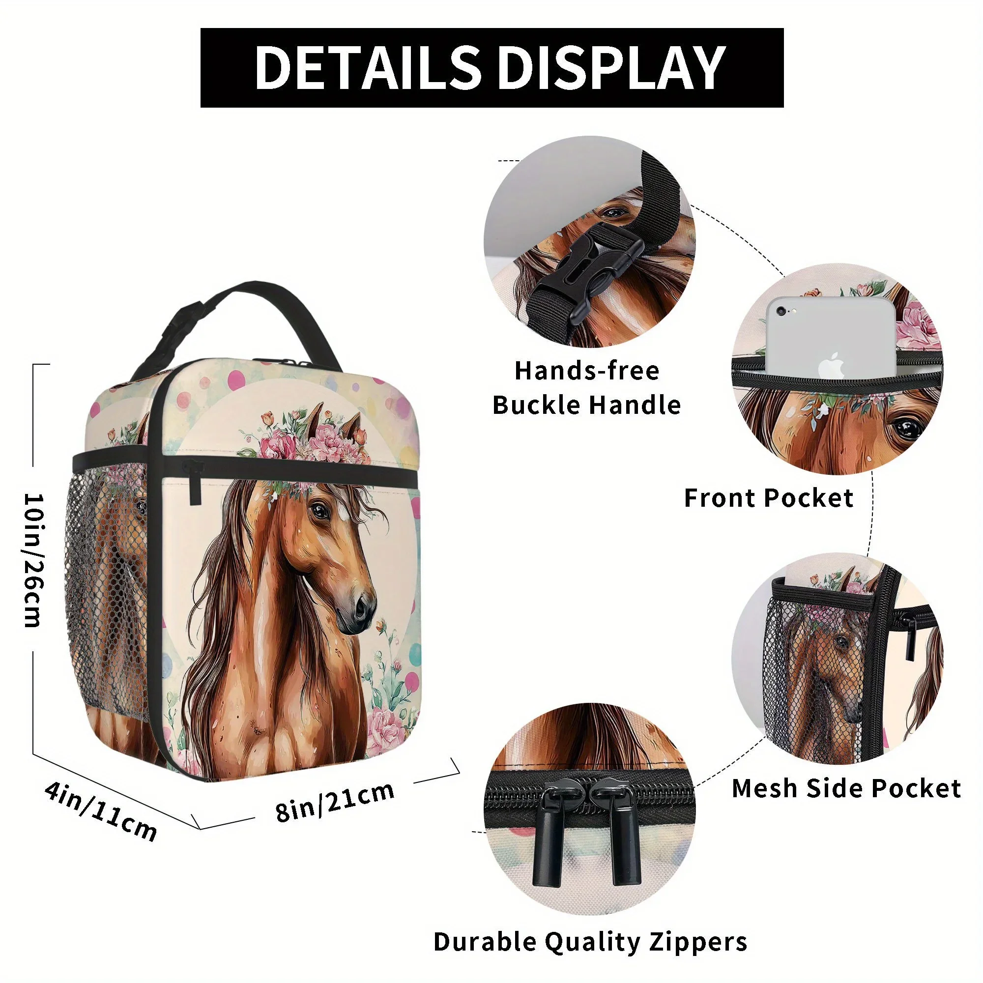 1pc a Colorful Floral Horse Portrait. It Is a Printed Thermal Bag That Is Insulated And Not Meant for Food Contact. Ideal for Ho
