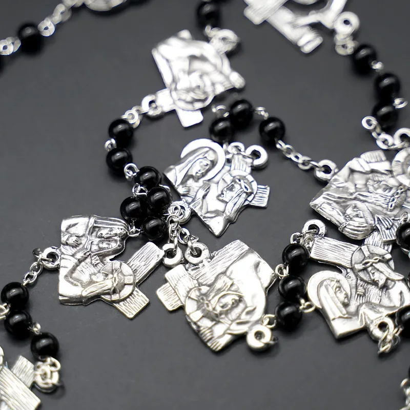 Collier croix chapelet chrétien catholique, quatorze Cruces, accessoires de perles de prière, chaîne italienne