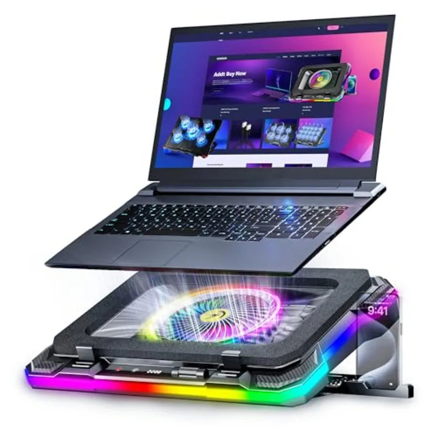 

Gaming Laptop Cooling Pad with Full RGB Lights Powerful Cooler Fan Stand for 15-19 inch Gamer Laptops and PC Computers