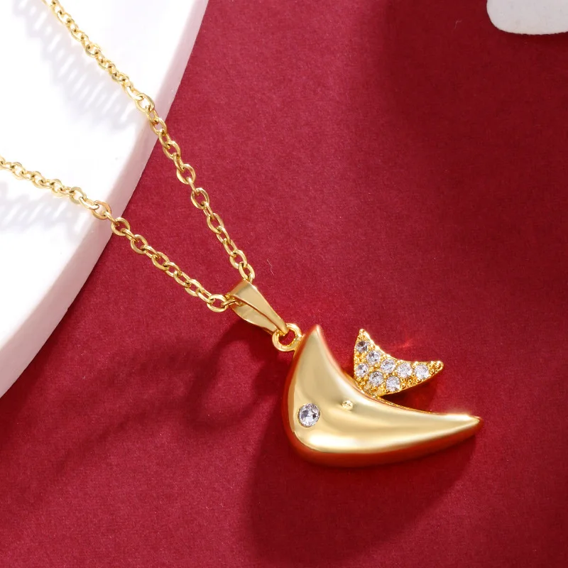 

Luxury 24K 9999 Pure Gold real gold Women's Small Fish Pendant Necklace