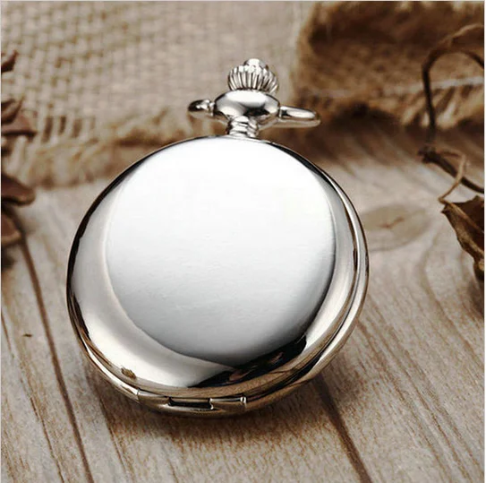 Luxury Retro Black Fashion Silver Smooth Steampunk Quartz Pocket Watch Stainless Steel Pendant necklace for Men Women friend