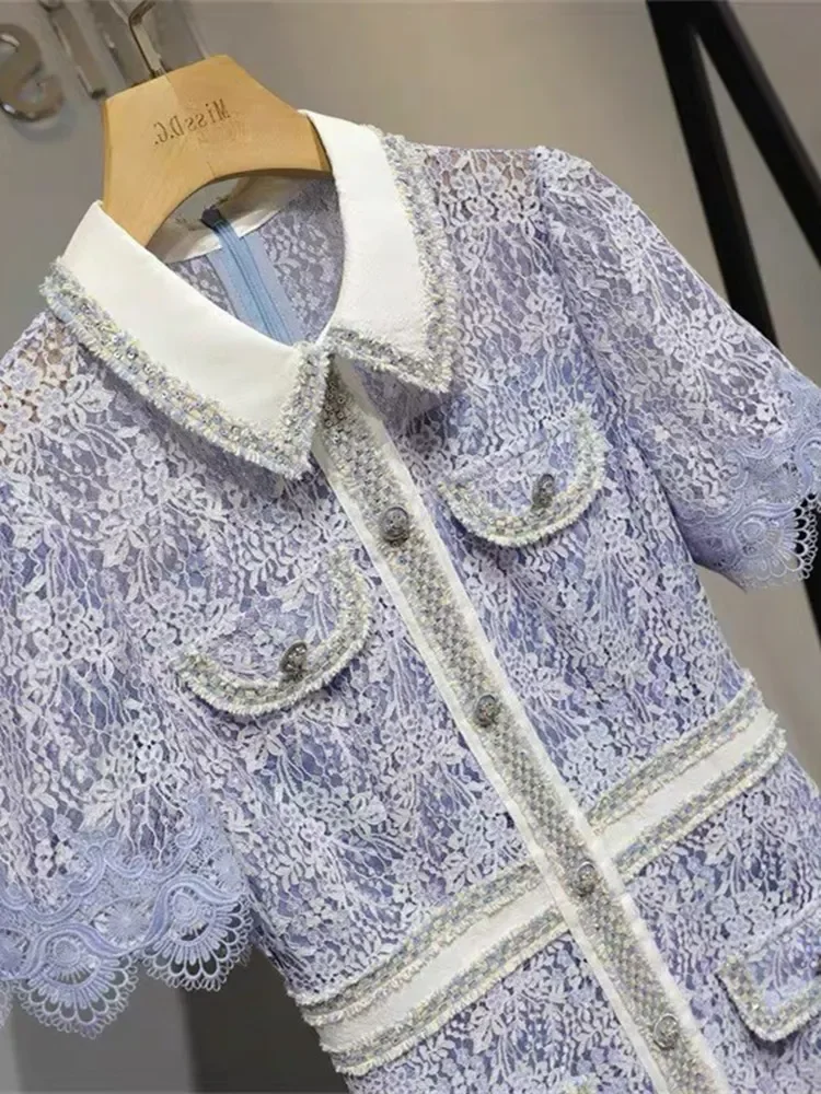 Женское кружевное платье на молнии, короткое платье с цветочным кружевом и оборками, в Корейском стиле