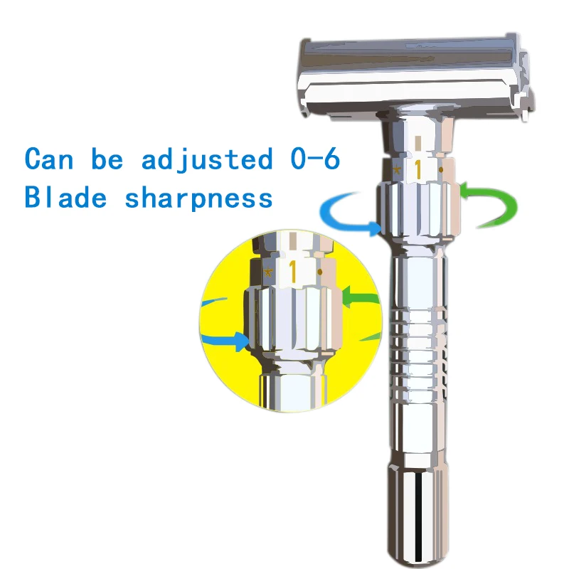 ABBK Classic Double for Edge Safety for Razor, for Butterfly Twist Open Head, 9-Speed Adjustable, Unisex, with 5 Blades &