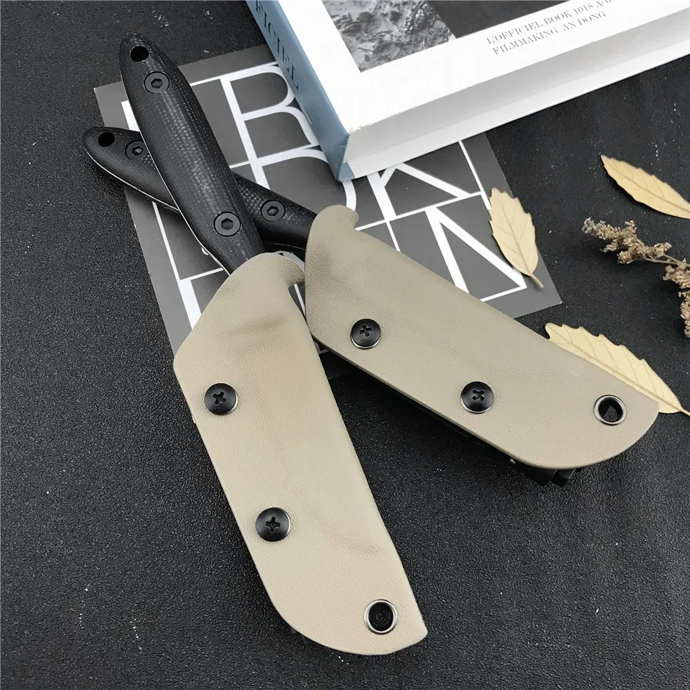 Stonewashed DC53 Steel Mini Fixed Blade Outdoor Survival Hunting Knife EDC Tactical Military Gear Gift with Kydex Sheath