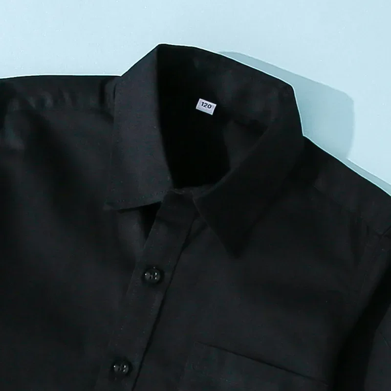 Camisa de manga comprida de algodão para meninos e meninas, blusa infantil, uniforme escolar, preta, primavera, outono