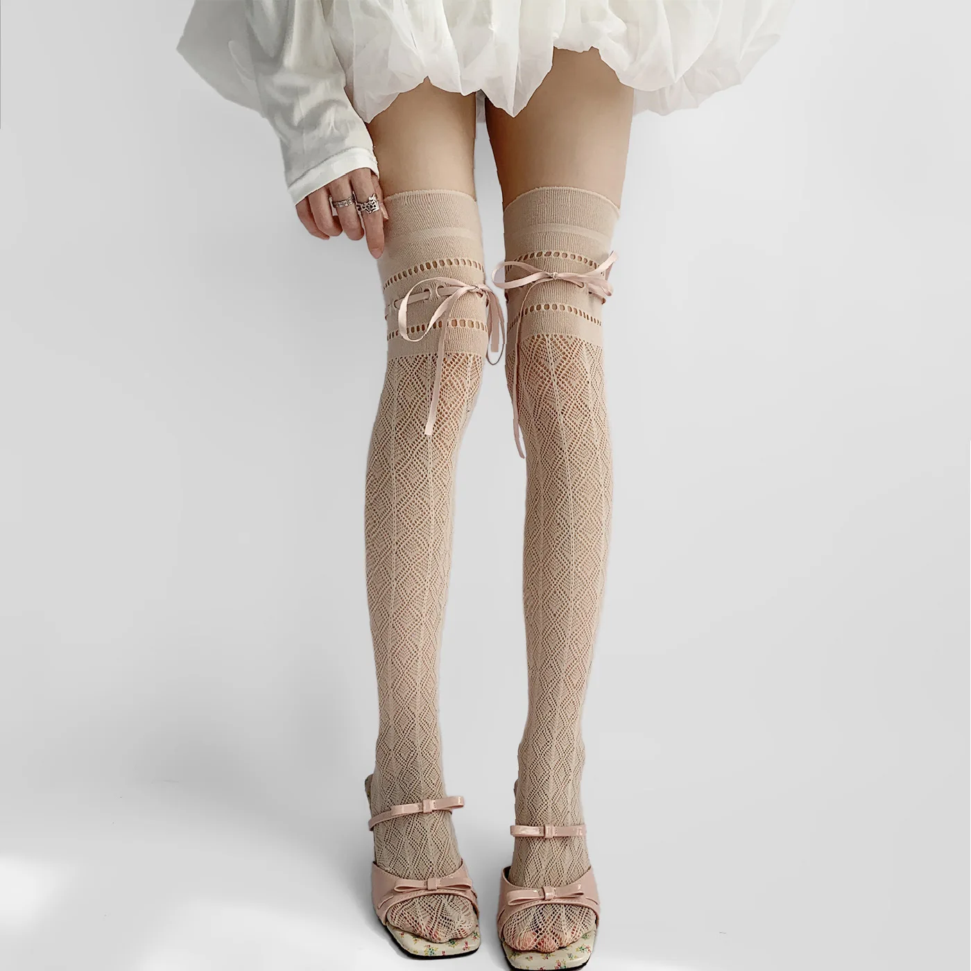الخريف الشتاء الباليه نمط الفخذ العليا الجوارب الدانتيل الحلو حبل ضيق خيوط هندسية الماس مكافحة التمزق الصيد صافي الجوارب #5