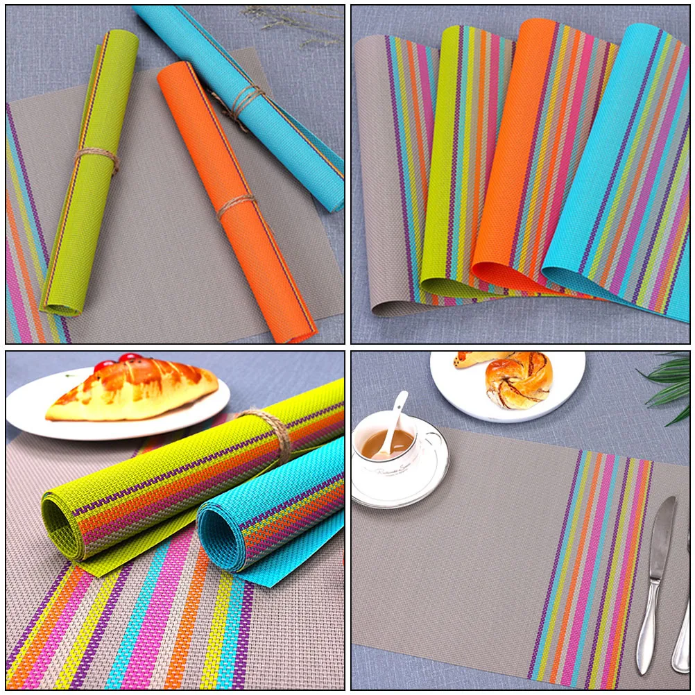 6 Pcs Placemats PVC Stain Resistant Washable Heat Insulation Non Skid Foldable Simple Kitchen Dining