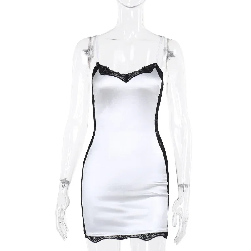 2024 estate alla moda elegante Slim Fit pizzo Patchwork abbigliamento in raso Y2k nuovo pacchetto Sexy Hip Dress per le donne muslimate