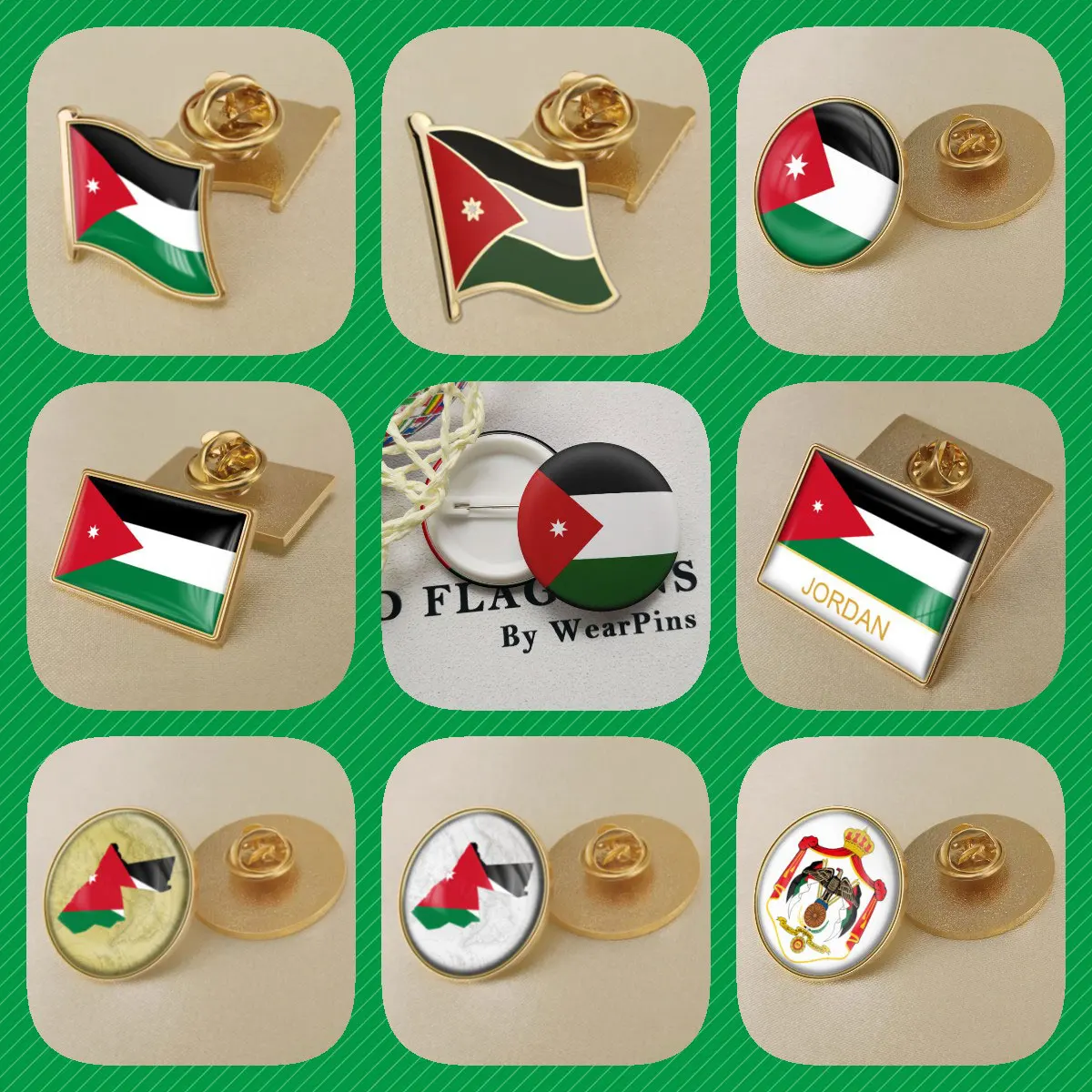 Jordan Jordanese Map Flag National Emblem National Flower Brooches Badges Lapel Pins