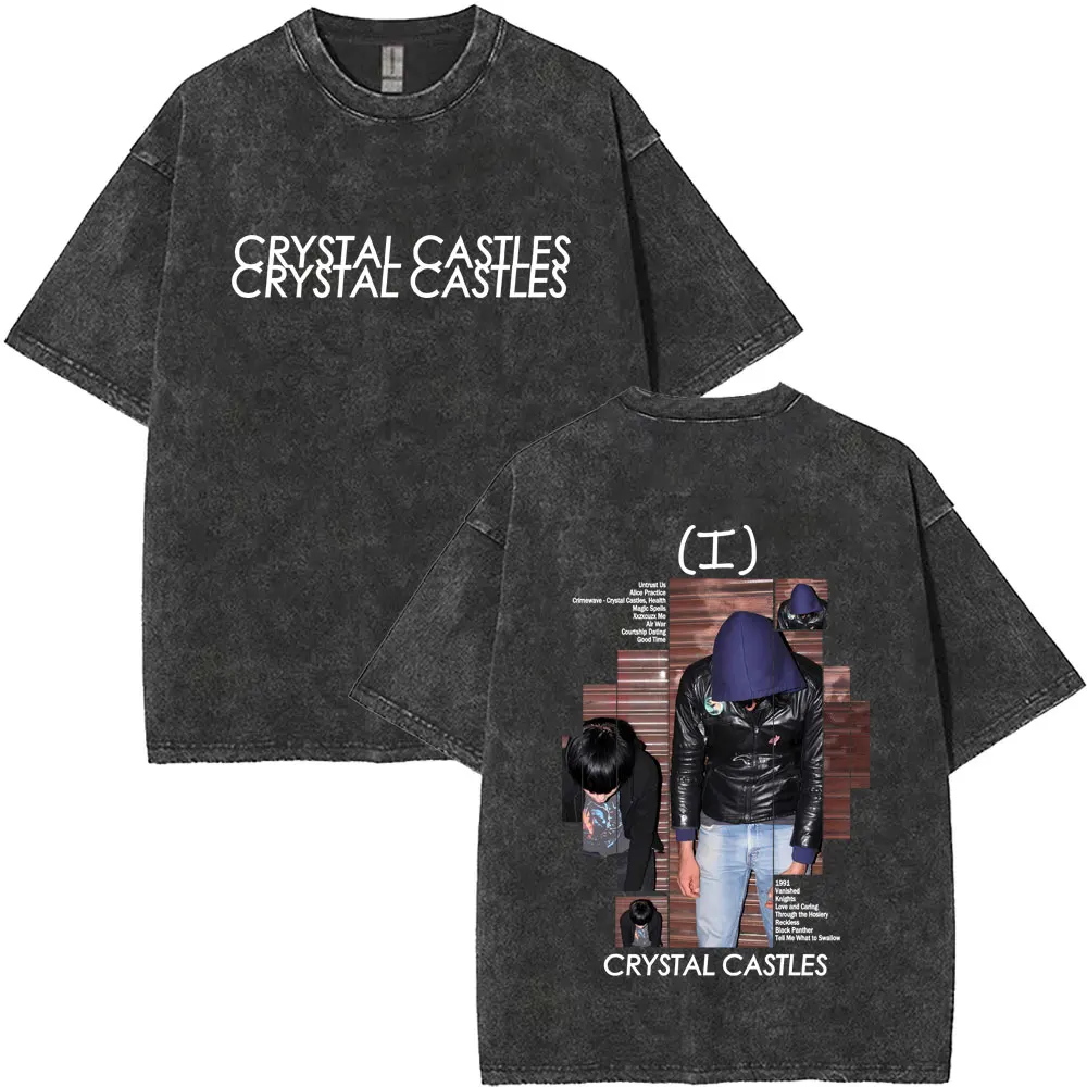 Washed Vintage Crystal Castles Band III Album Graphic T Shirt Men Women Retro Gothic Rock T-shirt Male Casual Oversized T-shirts