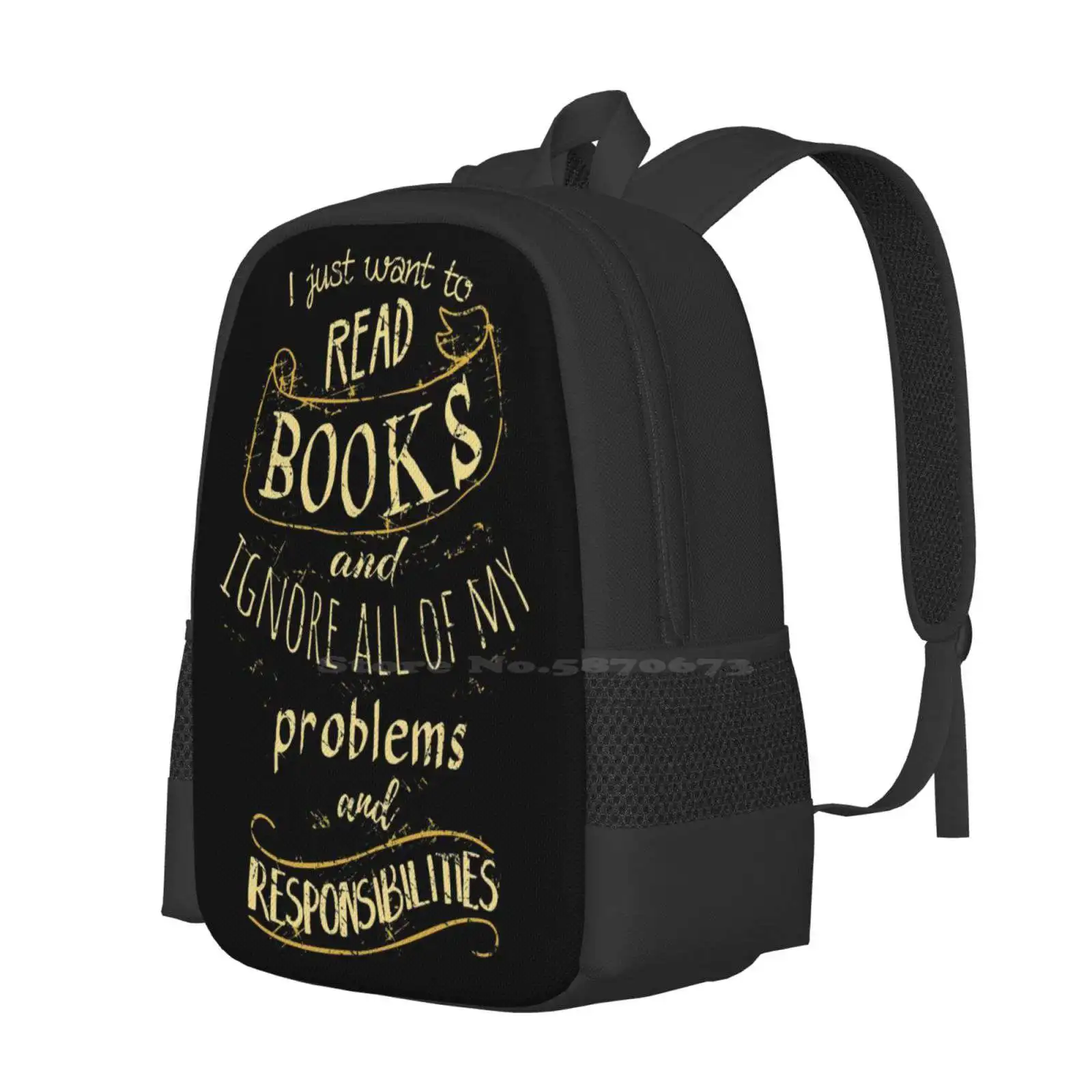 I Just Want To Read Books And Ignore All Of My Problems And Responsibilities Teen College Student Backpack Pattern Design Bags