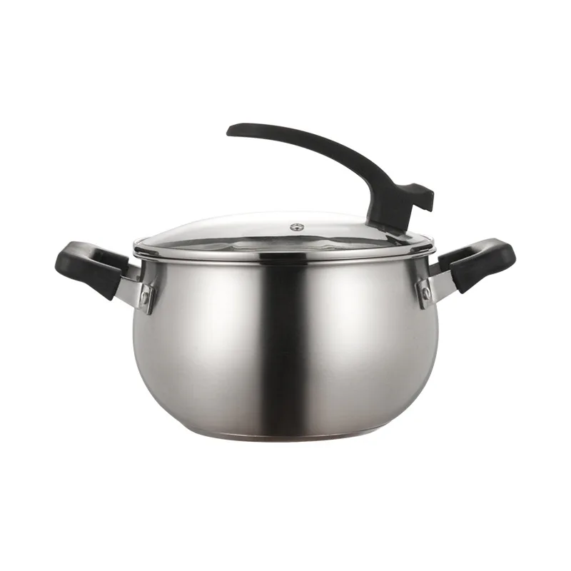 

Stainless Steel Soup Pot Uncoated Household Use Thickened Double Ear Induction Cooker Milk Boiling Pot Multifunctional Cookware