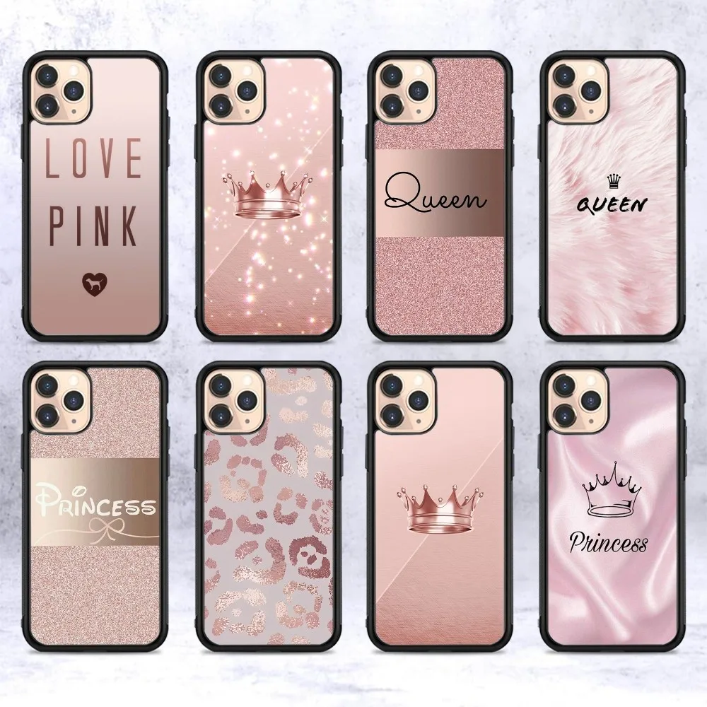 

Rose Gold Pink Princess Queen Phone Case Silicone PC+TPU For Samsung S10 20 30 22 23 24 Plus Lite Ultra Cover