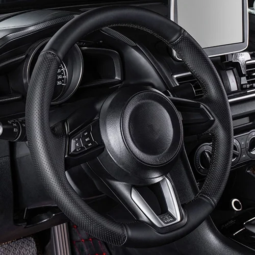 Protector para volante de coche, cuero Artificial negro antideslizante personalizado para Mazda 3 Axela 2017-2018 Mazda 6 Atenza CX-3 CX-5 CX-9