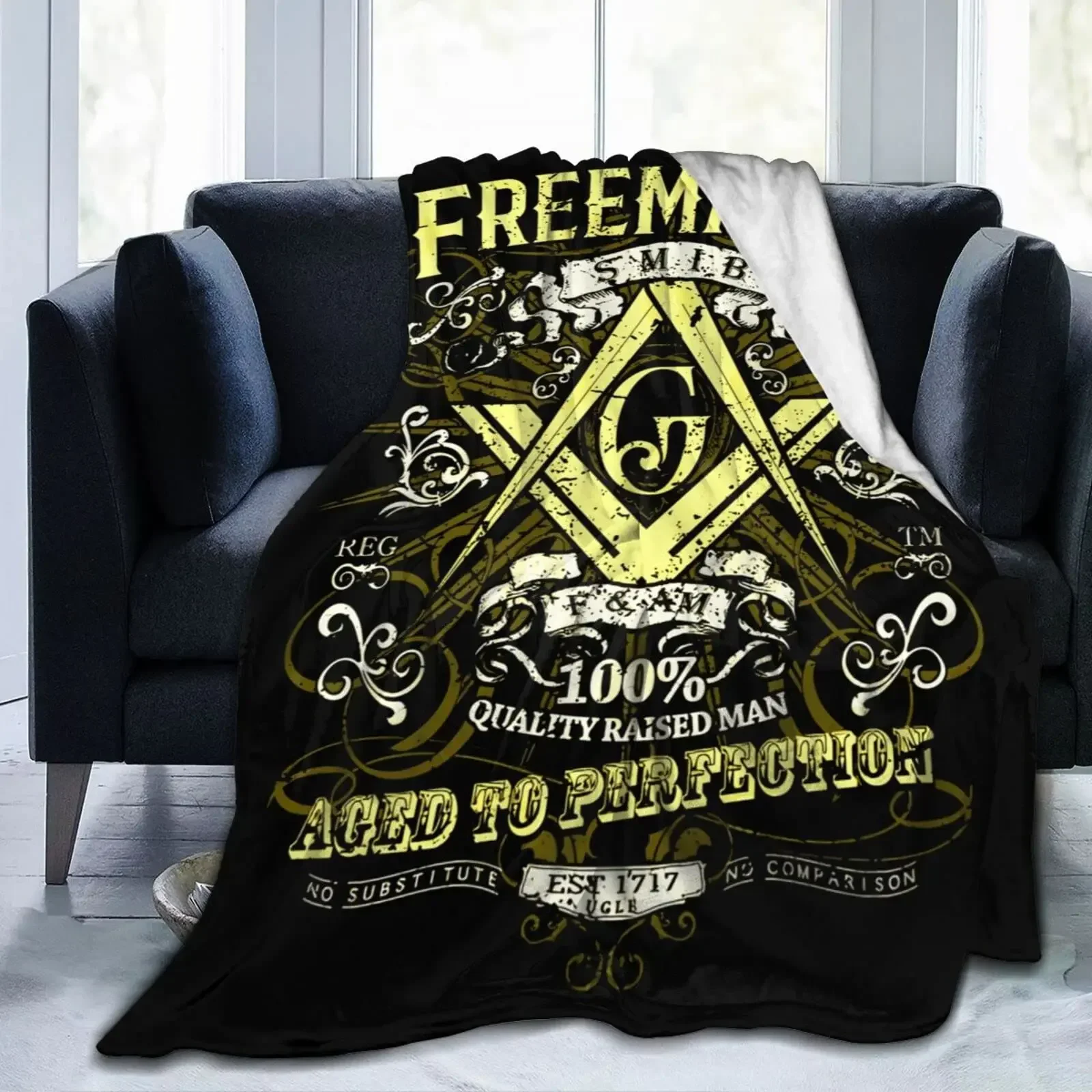 Masonic Faith Hope and Charity Freemason Logo Black Blanket Extra Soft Flannel Throw Blankets Cloak Oversized for Sofa Bed Gifts