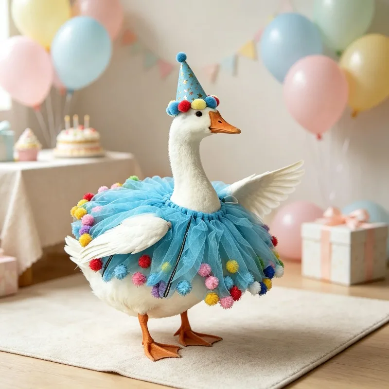 Holiday Party Porch Goose Costume Set 23 Inch White Goose Birthday Hat Neck Scarf Decor Outfit Lawn Statue Dress Up Accessories
