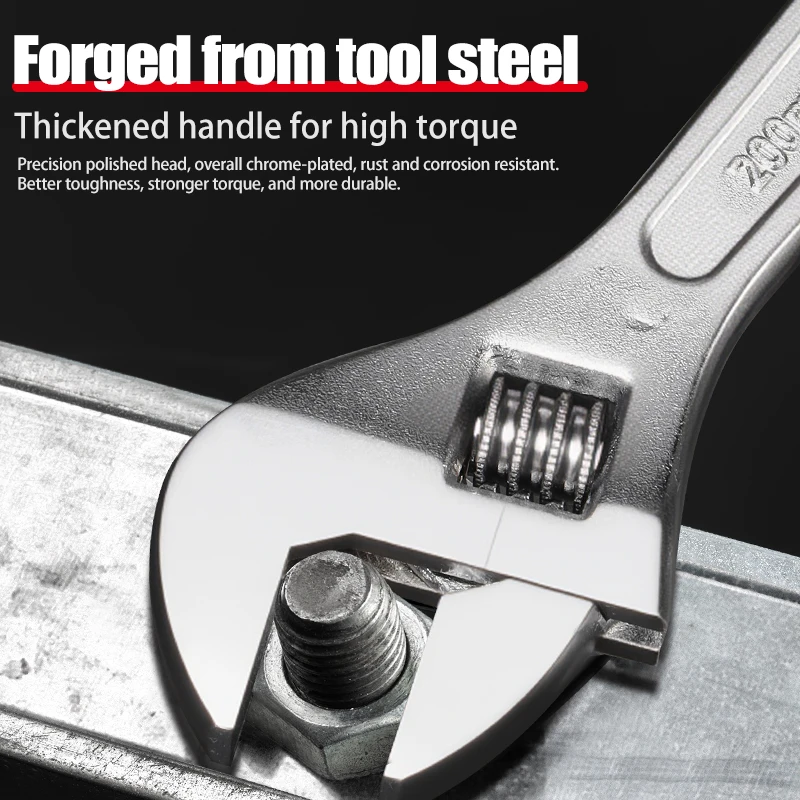 

Adjustable Wrench Large Openin Long Handle Universal Spanner Clamp Wrench CR-V Steel Mechanical Workshop Hand Repair Tools