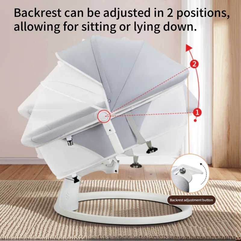 كرسي هزاز كهربائي للرضع من عمر 0 إلى 12 شهرًا، كرسي هزاز للأطفال قابل للطي، سرير مهدئ ذكي للأطفال، مقعد مهدئ للأطفال