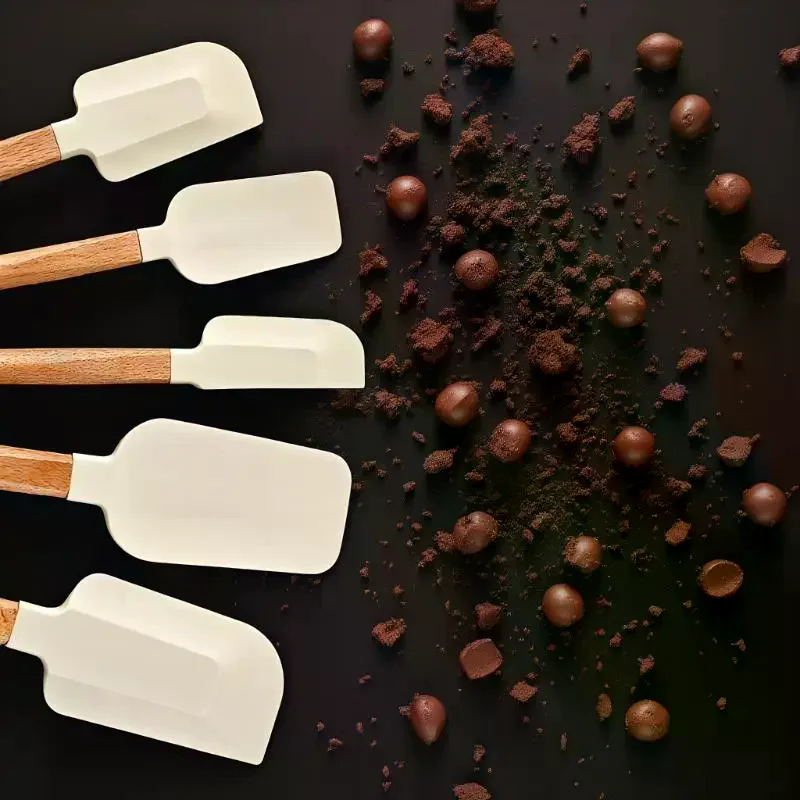 5 قطعة كريم كعكة ملعقة سيليكون مقبض خشبي الخبز المعجنات مكشطة الخلاطات غير عصا المطبخ الحلوى الخبز ملعقة مجموعة #5