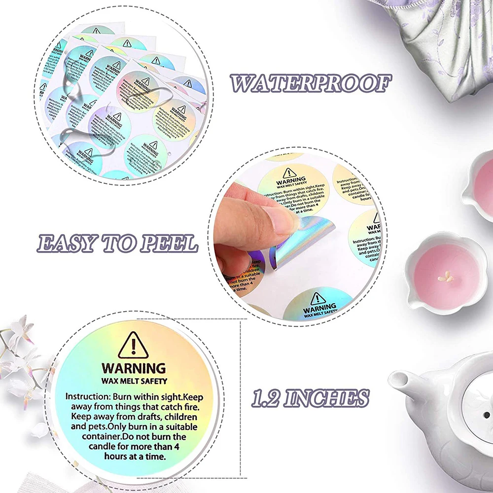 120-600Pcs Candle Warning Labels, 3cm Waterproof Round Candle Safety Labels Sticker for Candle Making DIY Candle Jars ﻿
