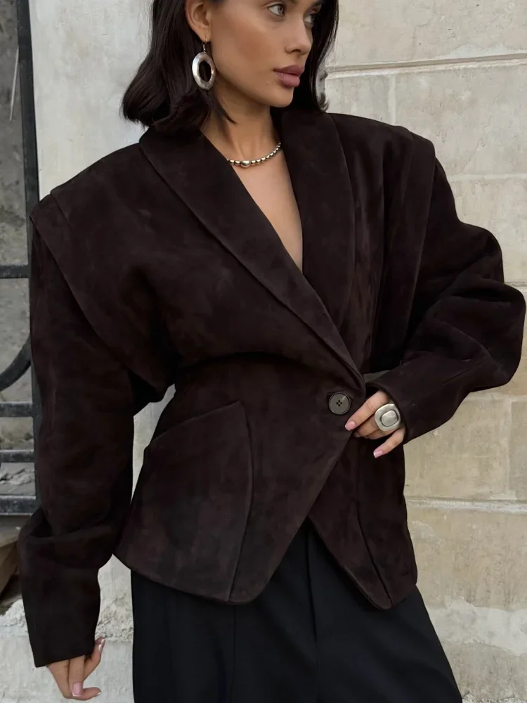 

Однотонные кожаные куртки с лацканами в стиле ретро, женская модная подплечница, пальто с карманами и длинными рукавами, осенняя новая женская уличная верхняя одежда